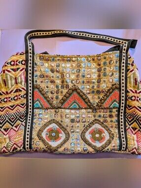 America And Beyond Hand Beaded Tote Bag Soft. Roomy Travel/Beach/Gym/Festival